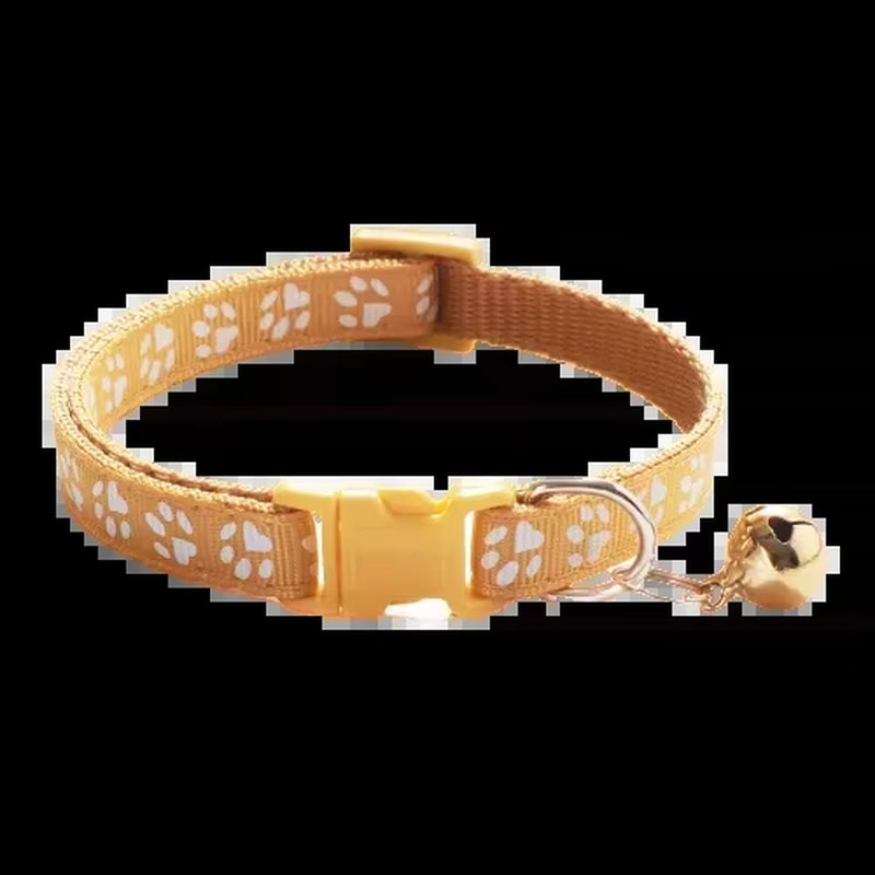 Pet Collar with Bell Cartoon Footprint Colorful Dog Puppy Cat Accessories Kitten Collar Adjustable Safety Bell Ring Necklace Dog