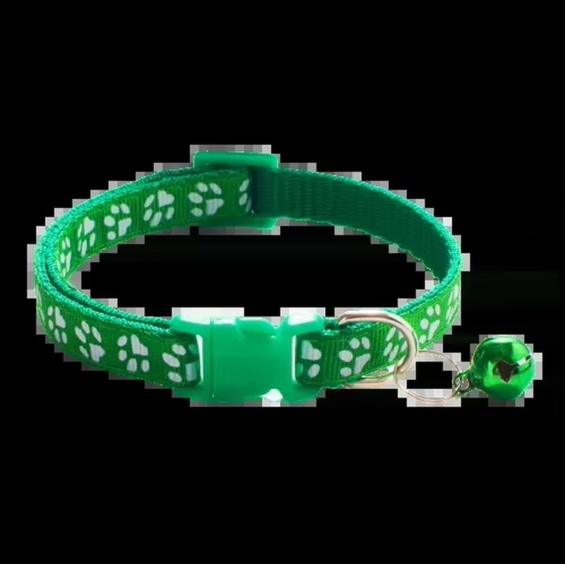 Pet Collar with Bell Cartoon Footprint Colorful Dog Puppy Cat Accessories Kitten Collar Adjustable Safety Bell Ring Necklace Dog
