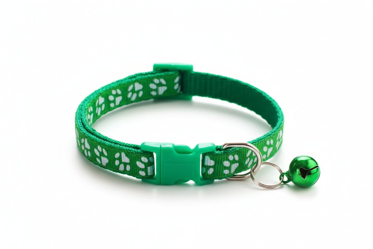 Pet Collar with Bell Cartoon Footprint Colorful Dog Puppy Cat Accessories Kitten Collar Adjustable Safety Bell Ring Necklace Dog