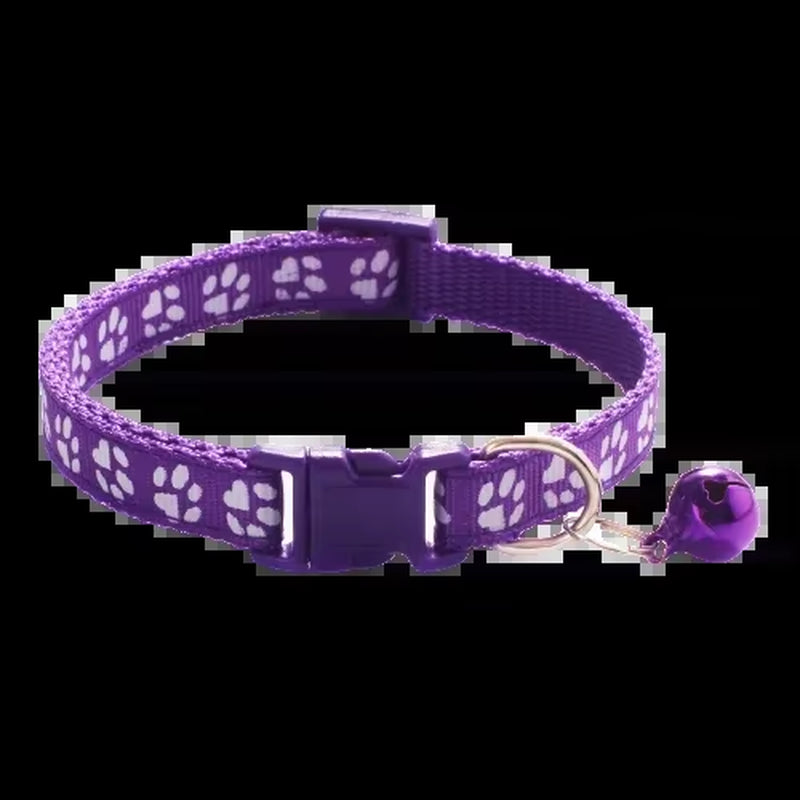 Pet Collar with Bell Cartoon Footprint Colorful Dog Puppy Cat Accessories Kitten Collar Adjustable Safety Bell Ring Necklace Dog