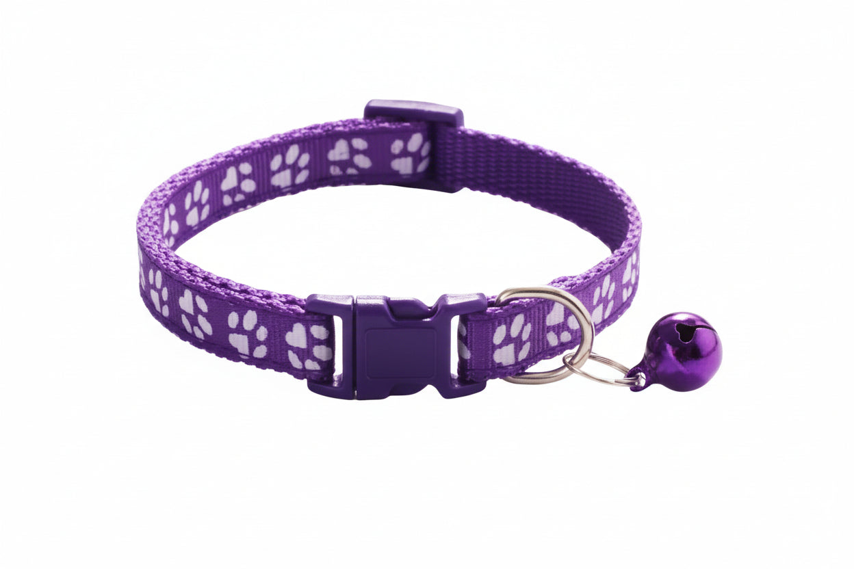 Pet Collar with Bell Cartoon Footprint Colorful Dog Puppy Cat Accessories Kitten Collar Adjustable Safety Bell Ring Necklace Dog