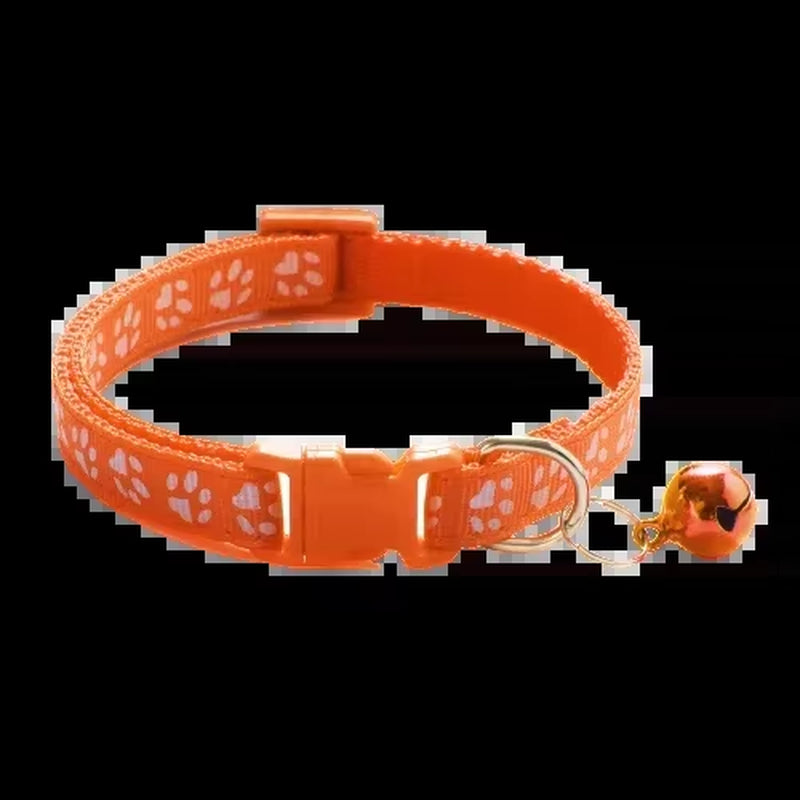 Pet Collar with Bell Cartoon Footprint Colorful Dog Puppy Cat Accessories Kitten Collar Adjustable Safety Bell Ring Necklace Dog