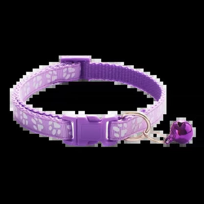 Pet Collar with Bell Cartoon Footprint Colorful Dog Puppy Cat Accessories Kitten Collar Adjustable Safety Bell Ring Necklace Dog