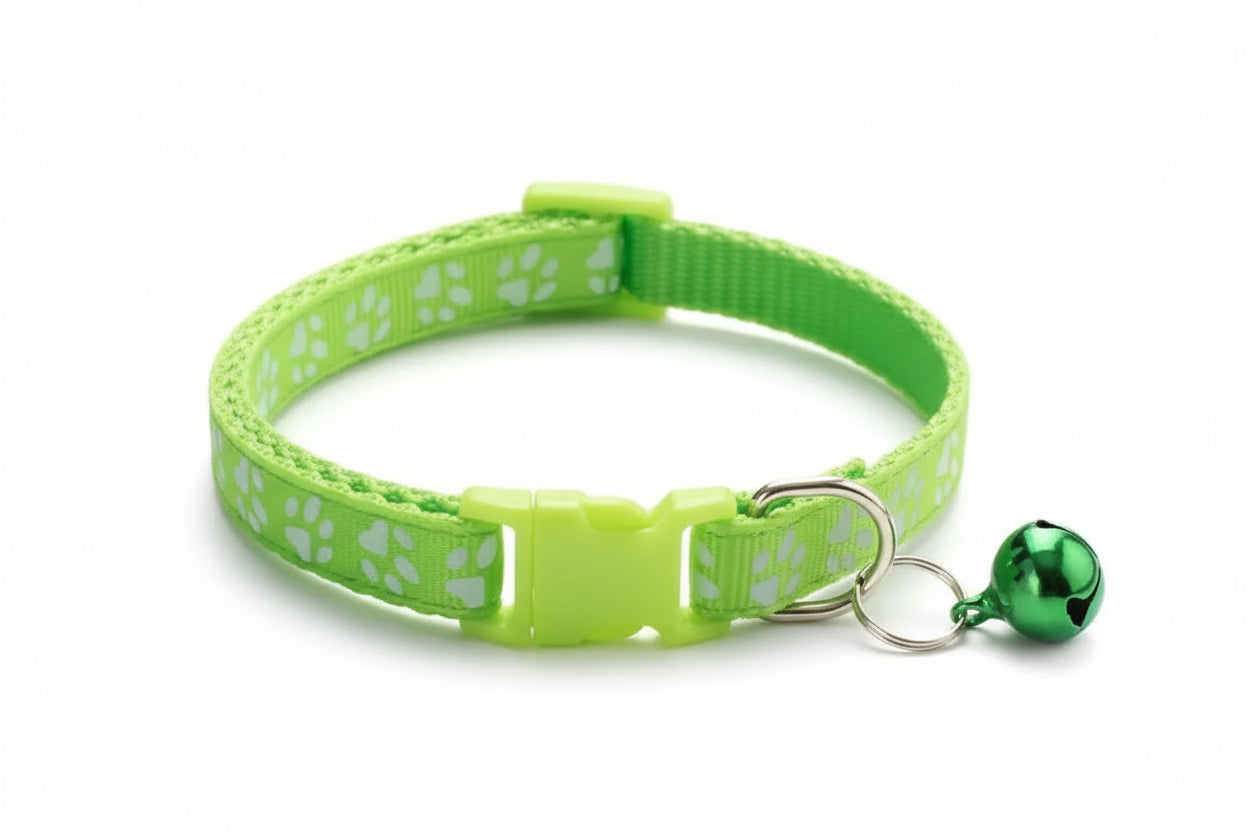 Pet Collar with Bell Cartoon Footprint Colorful Dog Puppy Cat Accessories Kitten Collar Adjustable Safety Bell Ring Necklace Dog