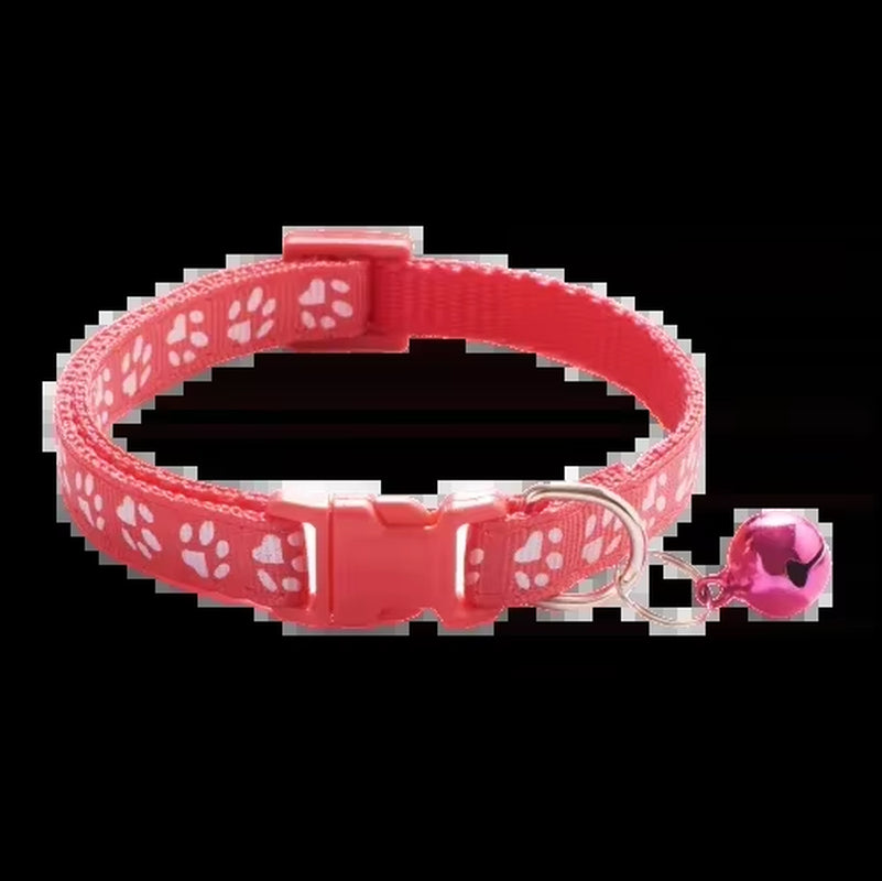 Pet Collar with Bell Cartoon Footprint Colorful Dog Puppy Cat Accessories Kitten Collar Adjustable Safety Bell Ring Necklace Dog