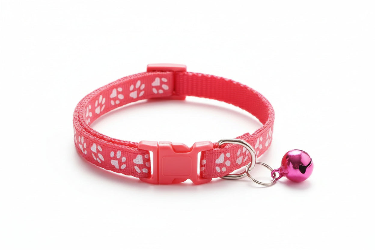 Pet Collar with Bell Cartoon Footprint Colorful Dog Puppy Cat Accessories Kitten Collar Adjustable Safety Bell Ring Necklace Dog