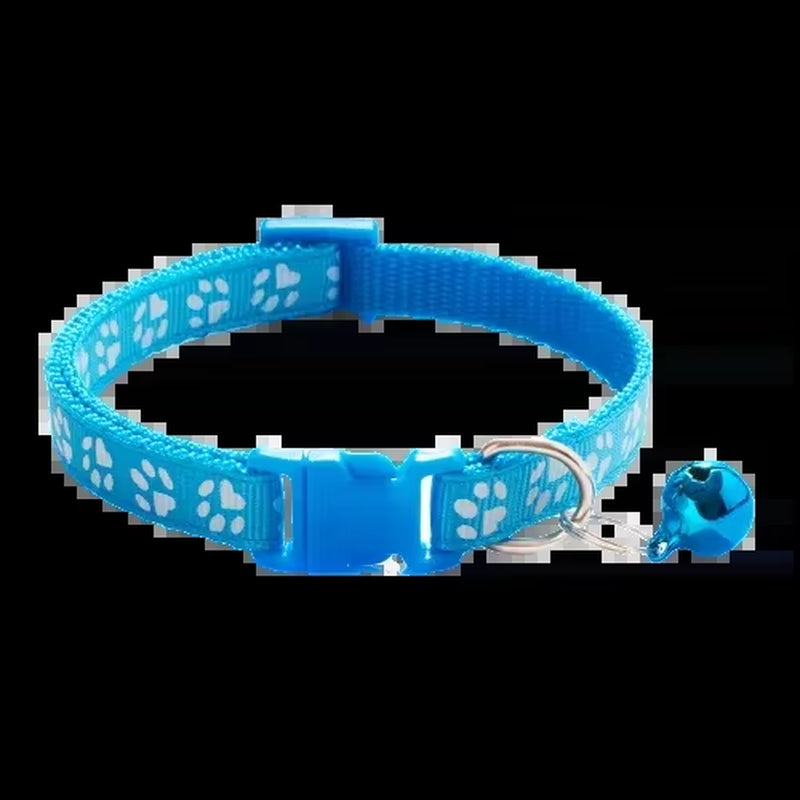 Pet Collar with Bell Cartoon Footprint Colorful Dog Puppy Cat Accessories Kitten Collar Adjustable Safety Bell Ring Necklace Dog