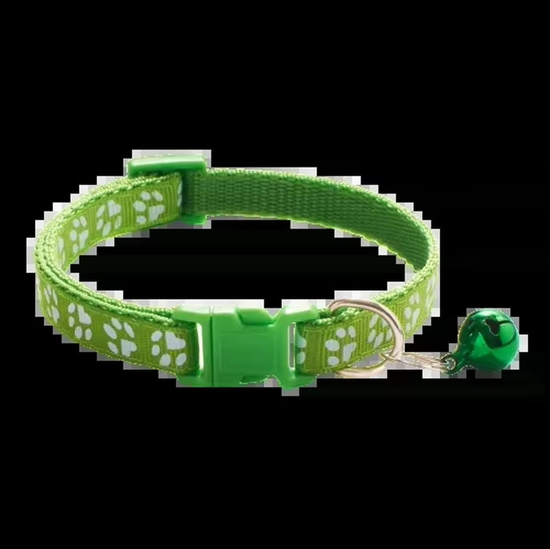 Pet Collar with Bell Cartoon Footprint Colorful Dog Puppy Cat Accessories Kitten Collar Adjustable Safety Bell Ring Necklace Dog
