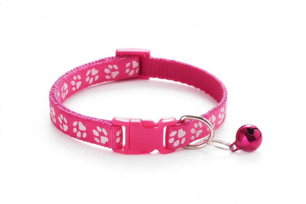 Pet Collar with Bell Cartoon Footprint Colorful Dog Puppy Cat Accessories Kitten Collar Adjustable Safety Bell Ring Necklace Dog