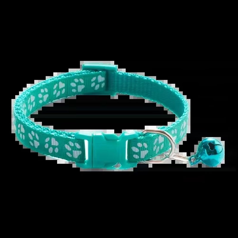 Pet Collar with Bell Cartoon Footprint Colorful Dog Puppy Cat Accessories Kitten Collar Adjustable Safety Bell Ring Necklace Dog