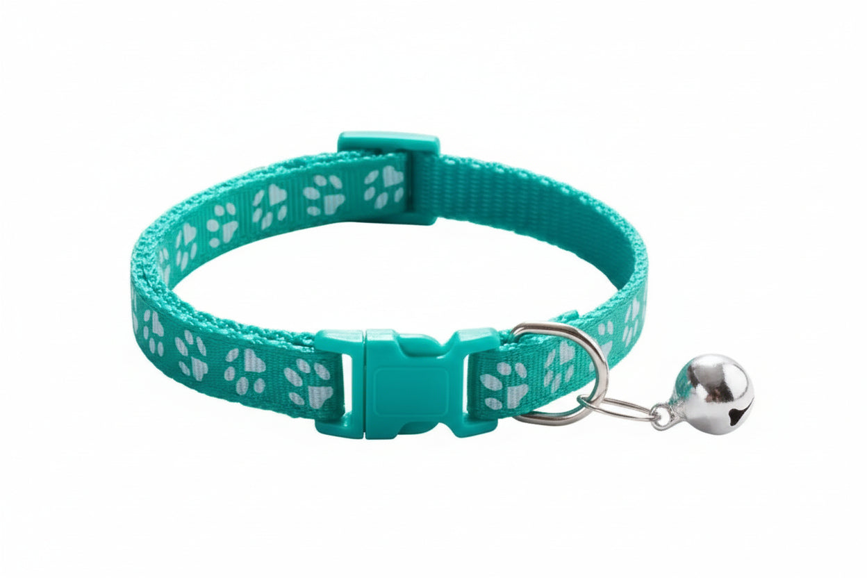 Pet Collar with Bell Cartoon Footprint Colorful Dog Puppy Cat Accessories Kitten Collar Adjustable Safety Bell Ring Necklace Dog