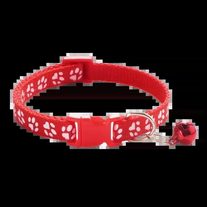 Pet Collar with Bell Cartoon Footprint Colorful Dog Puppy Cat Accessories Kitten Collar Adjustable Safety Bell Ring Necklace Dog