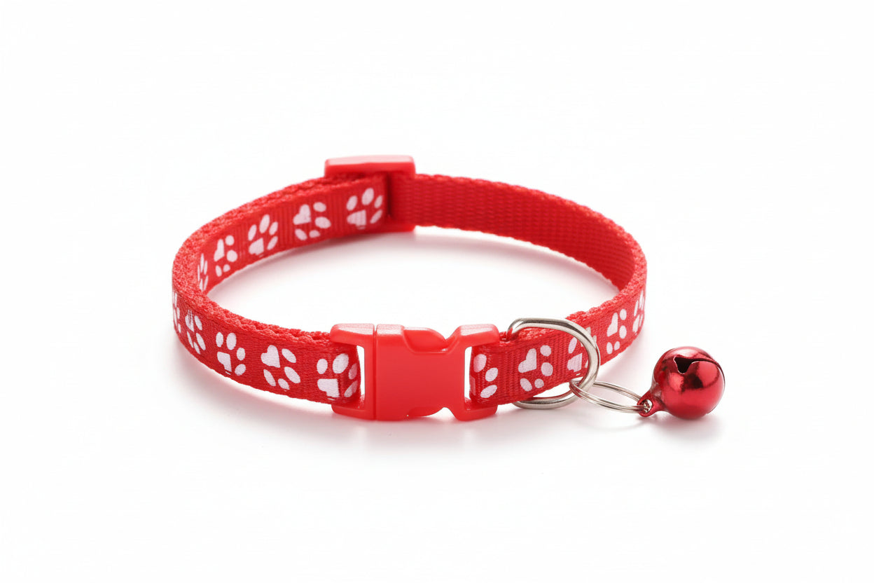 Pet Collar with Bell Cartoon Footprint Colorful Dog Puppy Cat Accessories Kitten Collar Adjustable Safety Bell Ring Necklace Dog
